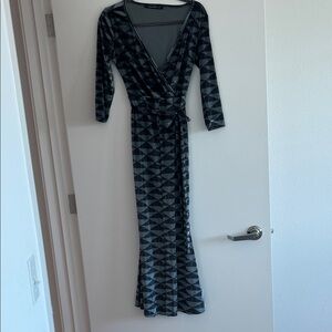 Manaola Blue and Black Patterned Maxi Velvet Dress